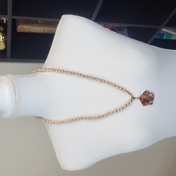 Natural Shell & Simulated Pearl Pink & Brown Necklace Bracelet Earring Set - Picture 2 of 9